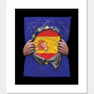 Spain Flag European Union Flag Ripped Open - Gift for Spanish From Spain Posters and Art